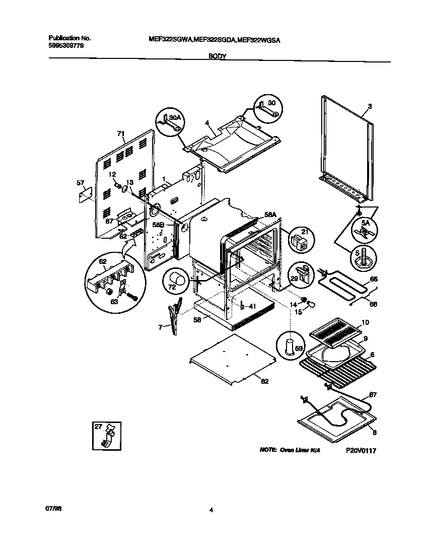 Universal/Multiflex (Frigidaire) MEF322SGWA body diagram