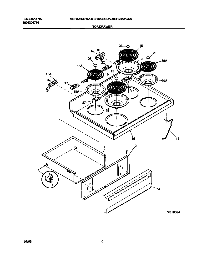 Universal/Multiflex (Frigidaire) MEF322SGWA top/drawer diagram