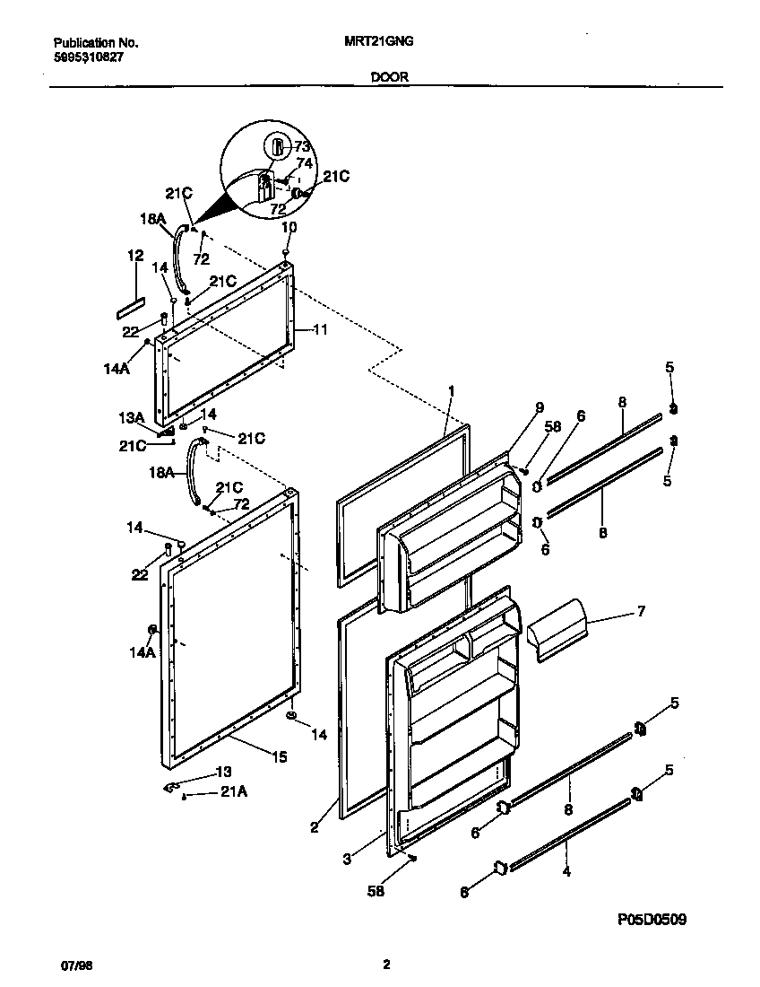 Universal/Multiflex (Frigidaire) MRT21GNGD1 door diagram