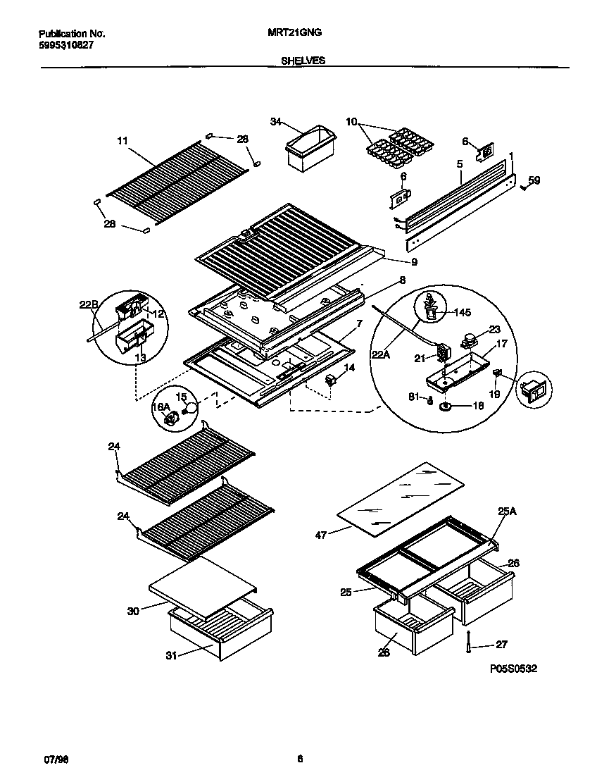 Universal/Multiflex (Frigidaire) MRT21GNGD1 shelves diagram