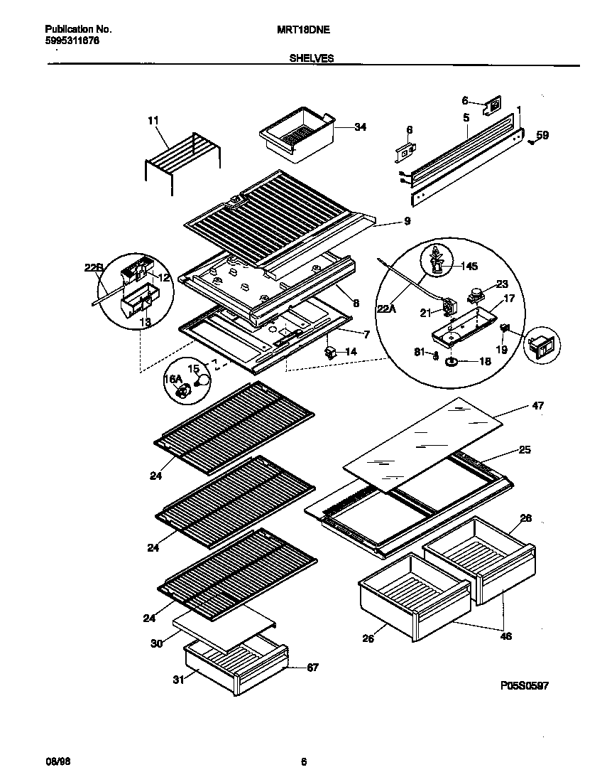 Universal/Multiflex (Frigidaire) MRT18DNEY4 shelves diagram