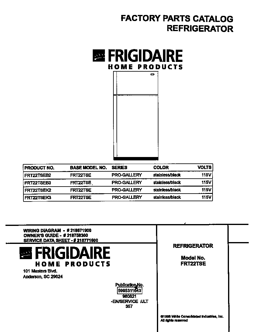 Frigidaire FRT22TSEK2 cover diagram