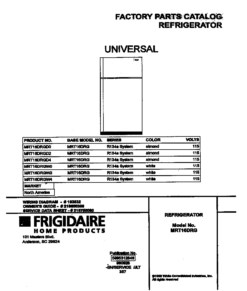 Universal/Multiflex (Frigidaire) MRT16DRGD0 cover diagram