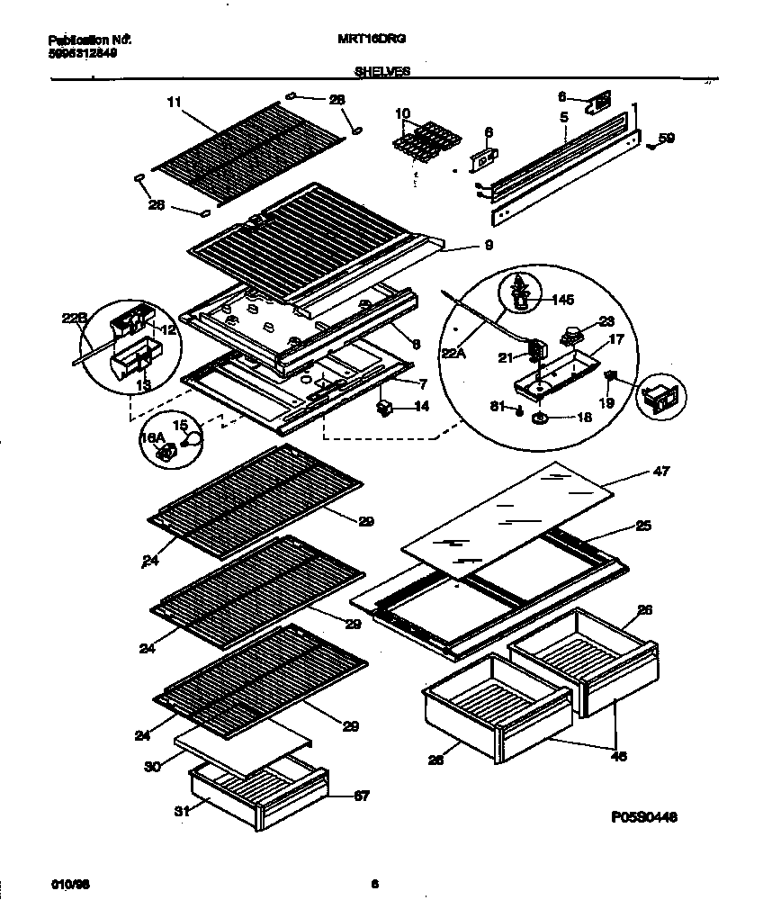 Universal/Multiflex (Frigidaire) MRT16DRGD0 shelves diagram