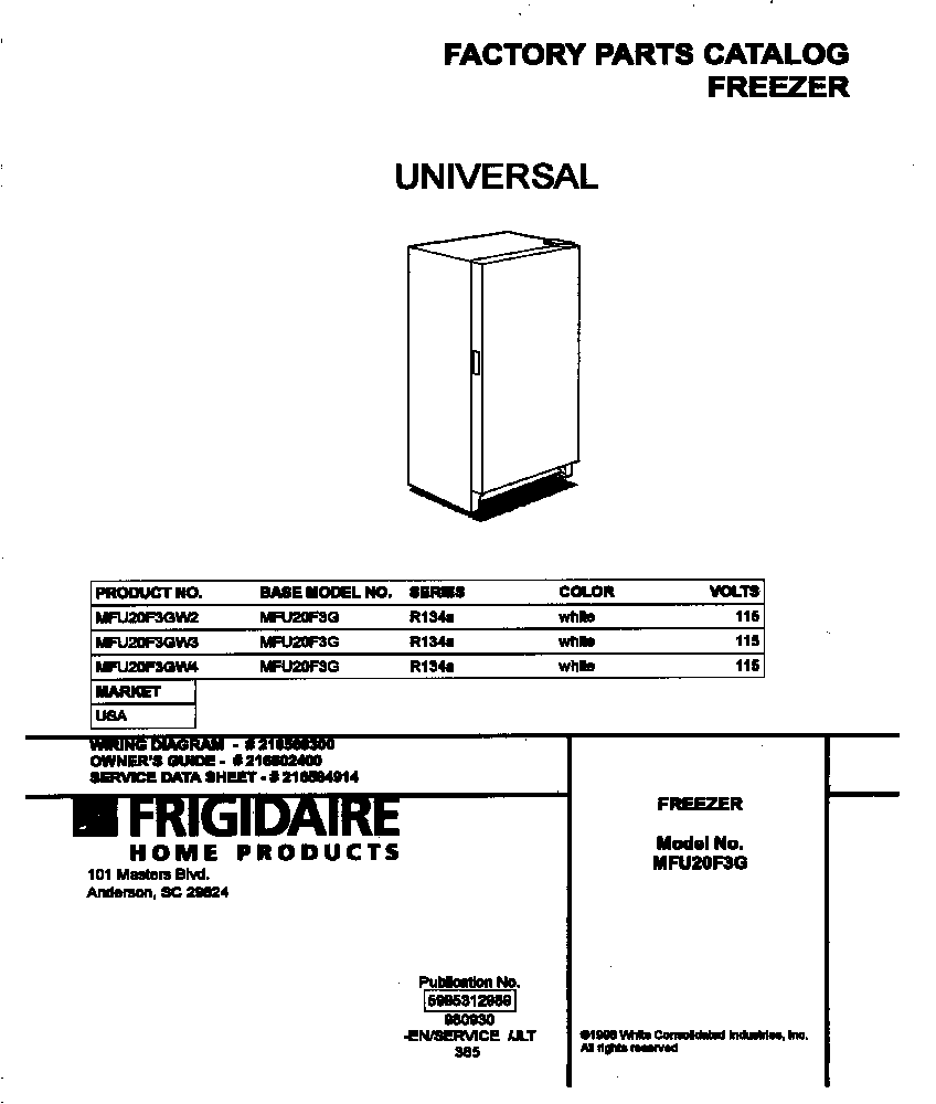 Universal/Multiflex (Frigidaire) MFU20F3GW3 cover diagram