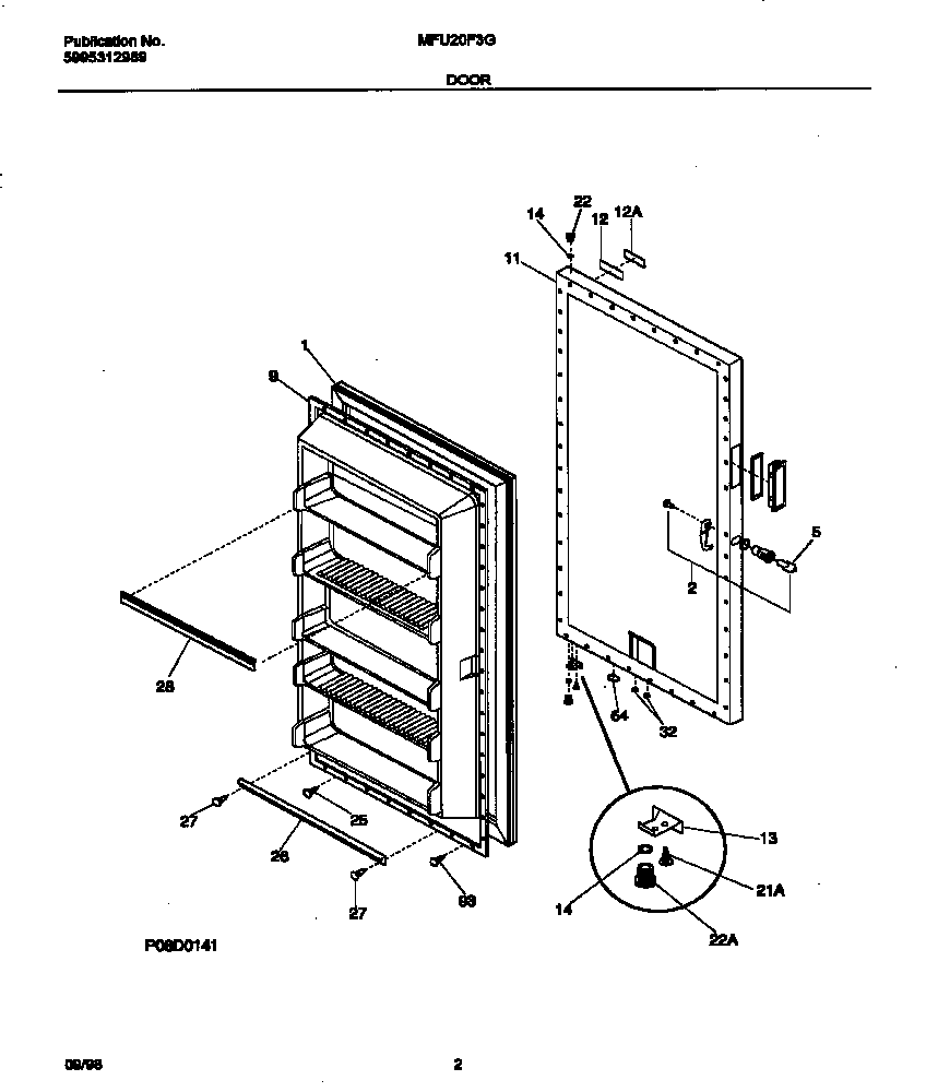 Universal/Multiflex (Frigidaire) MFU20F3GW3 door diagram