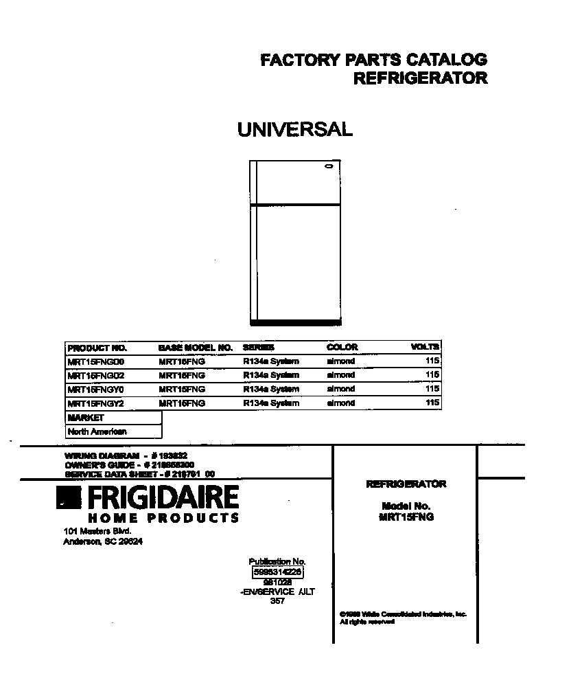 Universal/Multiflex (Frigidaire) MRT15FNGD2 cover diagram