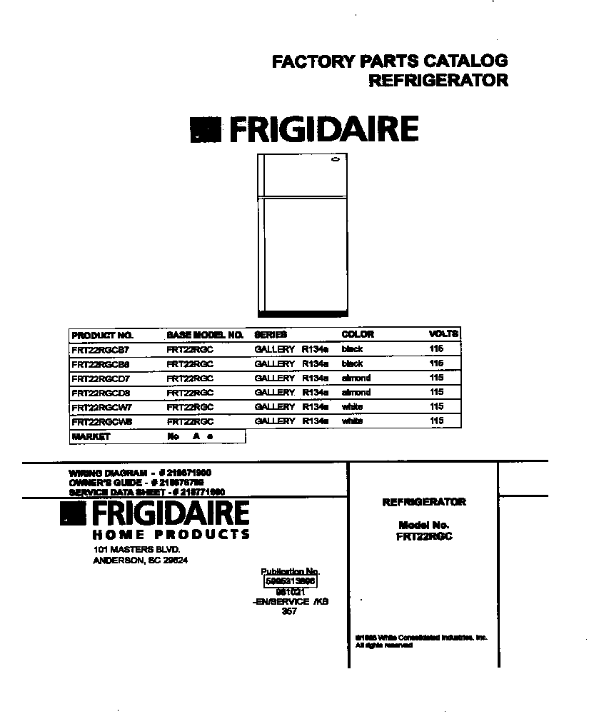 Frigidaire FRT22RGCD8 cover diagram