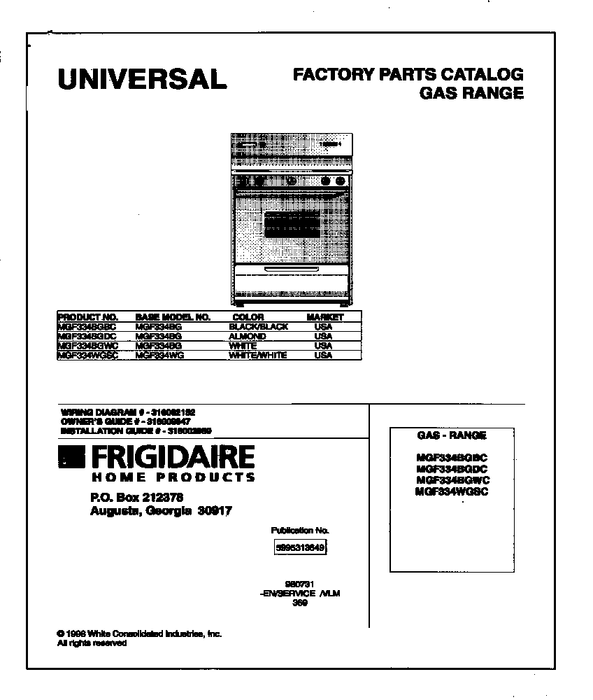 Universal/Multiflex (Frigidaire) MGF334BGBC cover diagram