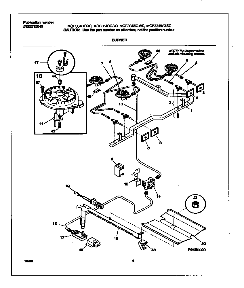Universal/Multiflex (Frigidaire) MGF334BGBC burner diagram