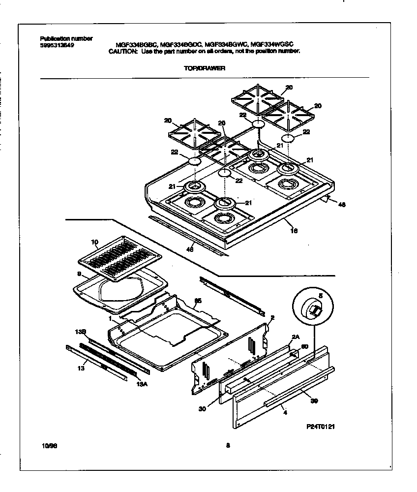 Universal/Multiflex (Frigidaire) MGF334BGBC top/drawer diagram