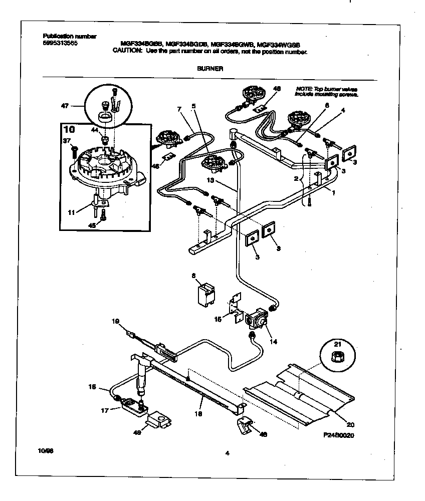 Universal/Multiflex (Frigidaire) MGF334BGBB burner diagram
