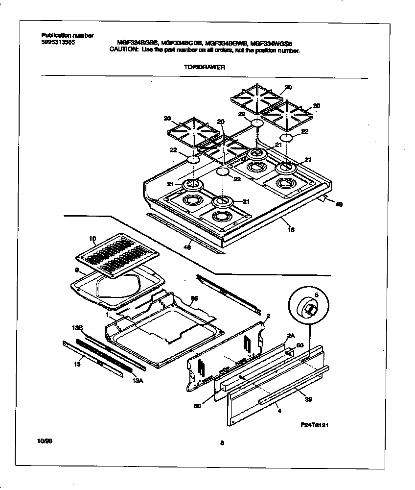 Universal/Multiflex (Frigidaire) MGF334BGBB top/drawer diagram