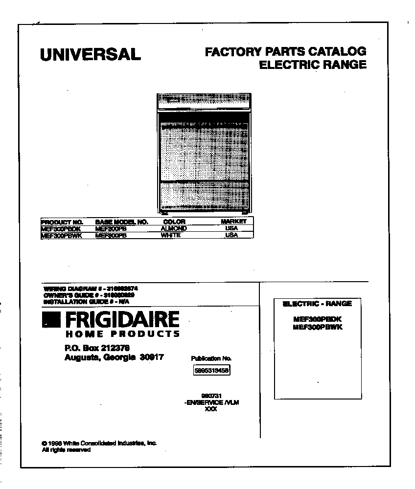 Universal/Multiflex (Frigidaire) MEF300PBWK cover diagram