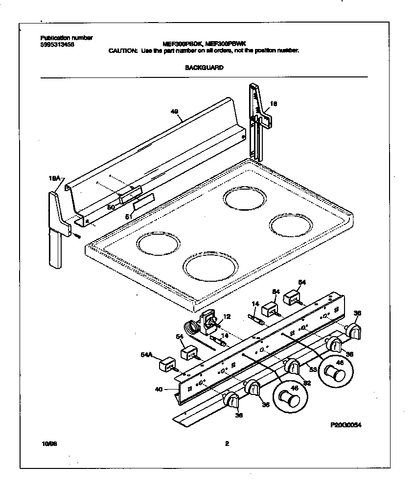 Universal/Multiflex (Frigidaire) MEF300PBWK backguard diagram