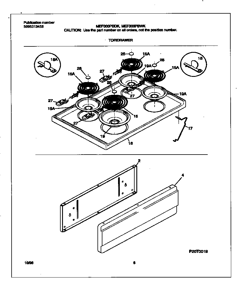 Universal/Multiflex (Frigidaire) MEF300PBWK top/drawer diagram
