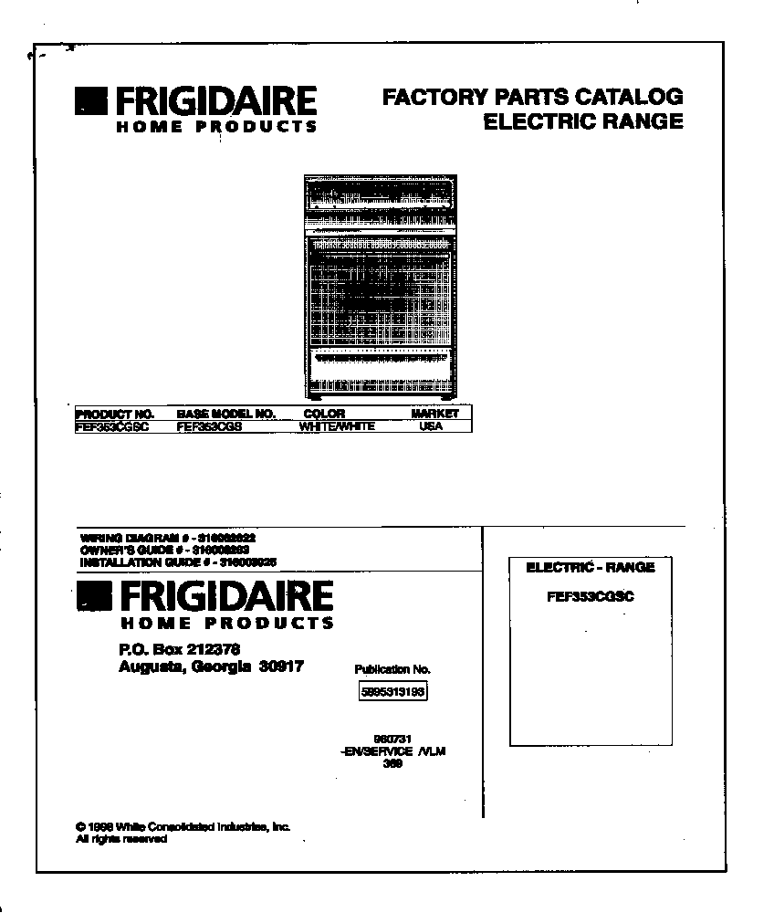 Frigidaire FEF353CGSC cover diagram