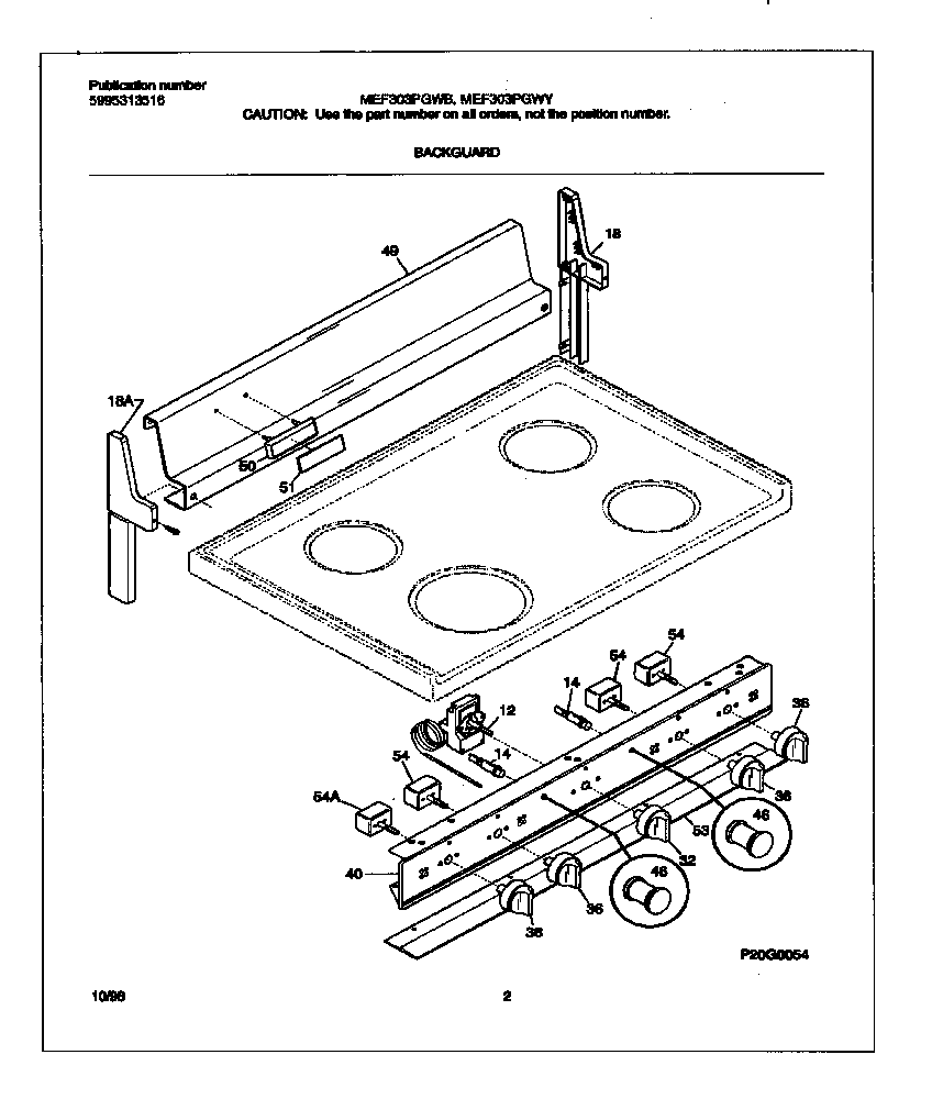 Universal/Multiflex (Frigidaire) MEF303PGWB backguard diagram