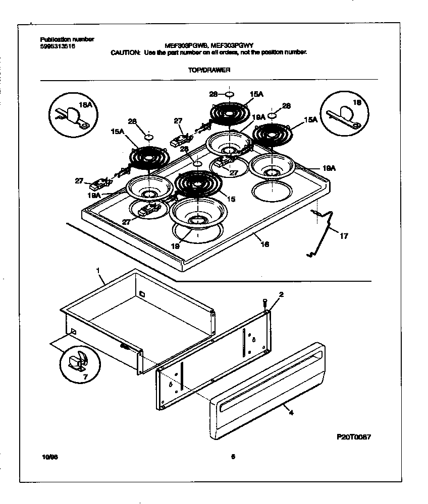 Universal/Multiflex (Frigidaire) MEF303PGWB top/drawer diagram