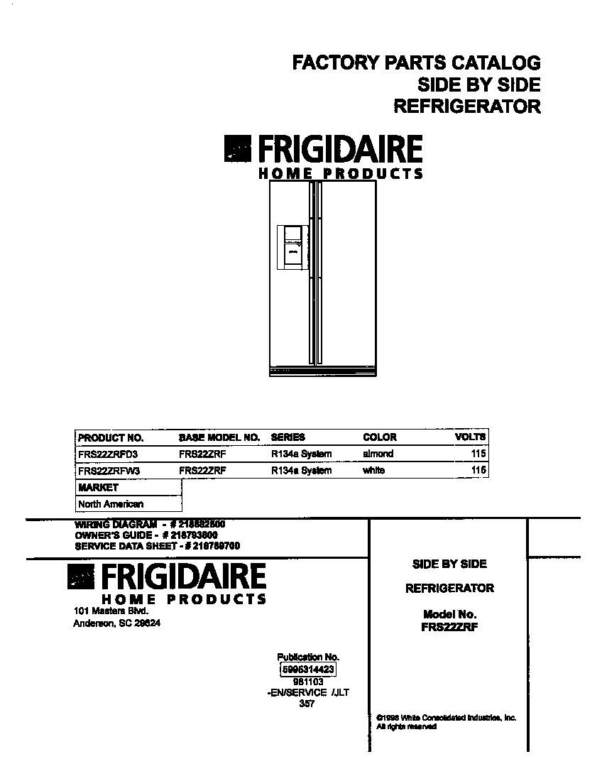 Frigidaire FRS22ZRFD3 cover diagram