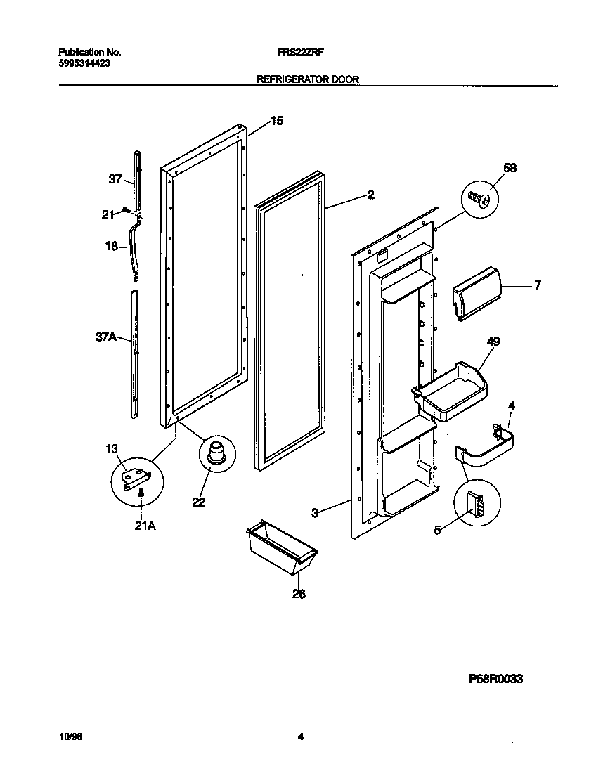 Frigidaire FRS22ZRFD3 refr door diagram