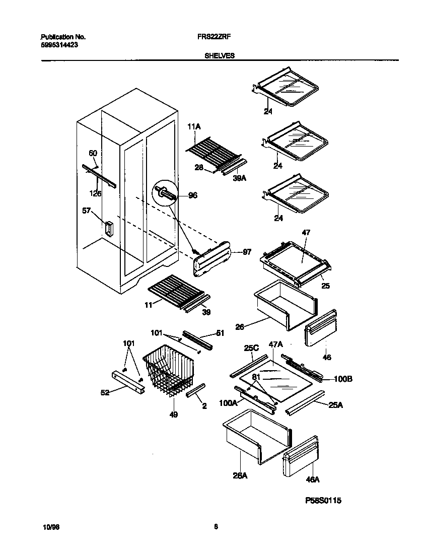 Frigidaire FRS22ZRFD3 shelves diagram