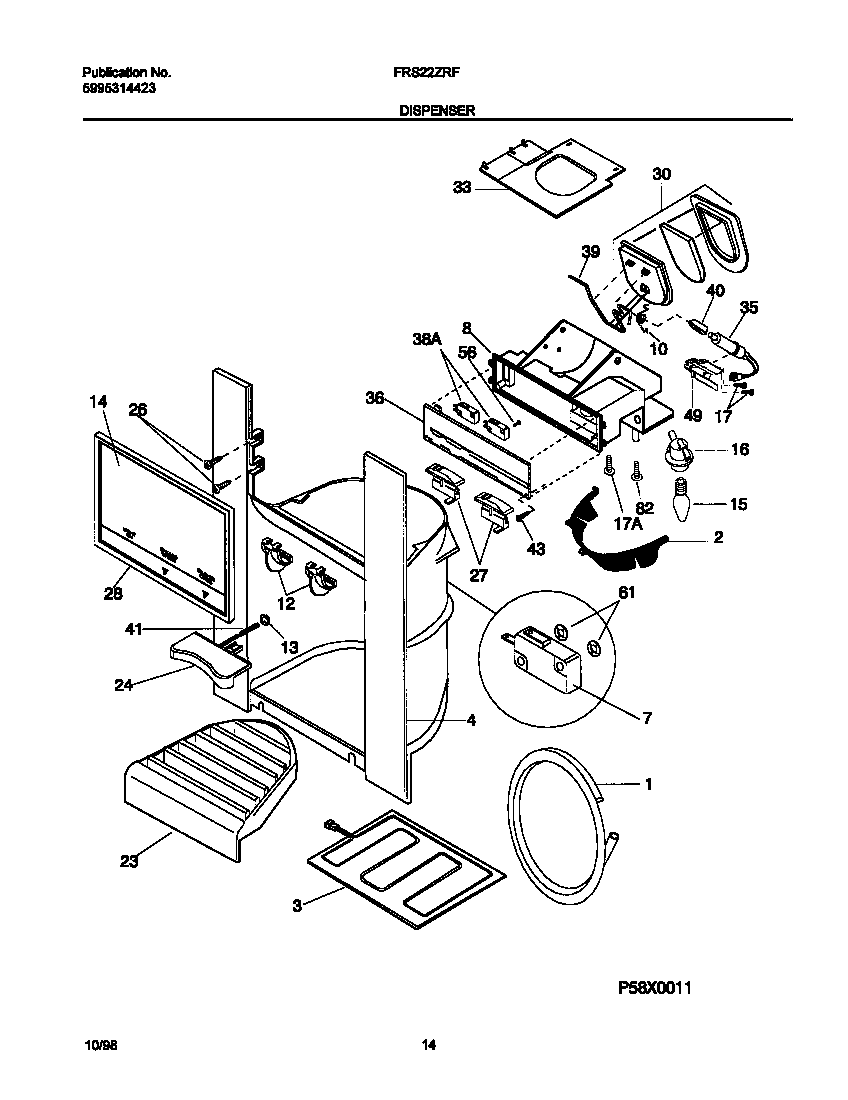 Frigidaire FRS22ZRFD3 ice dispenser diagram