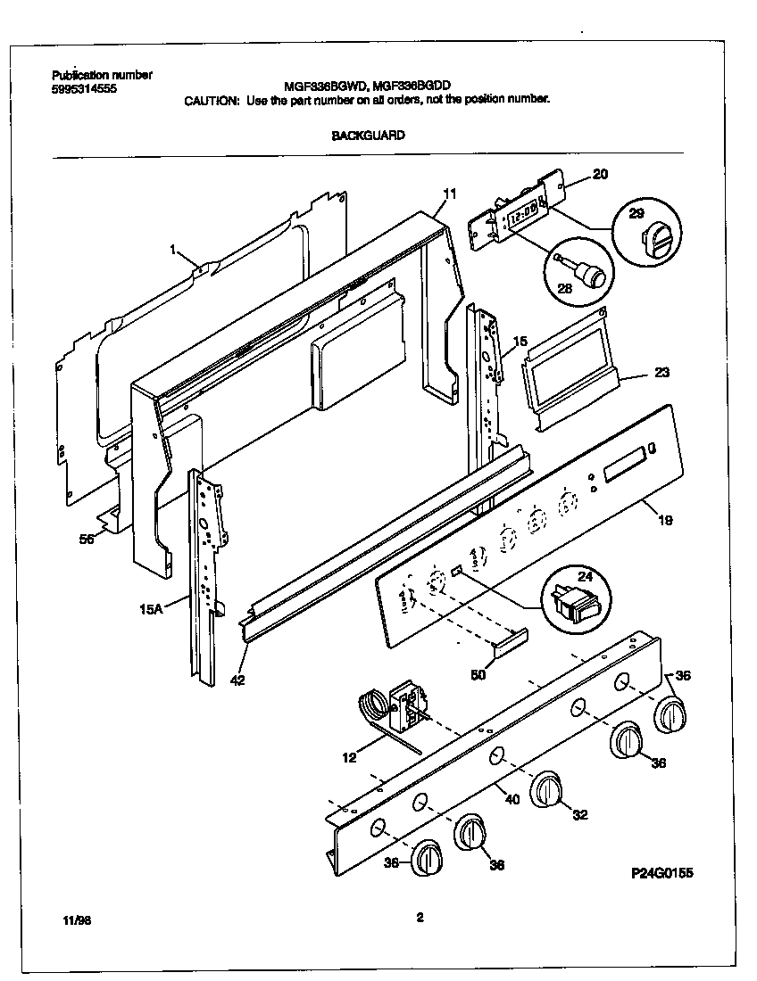 Universal/Multiflex (Frigidaire) MGF336BGWD backguard diagram