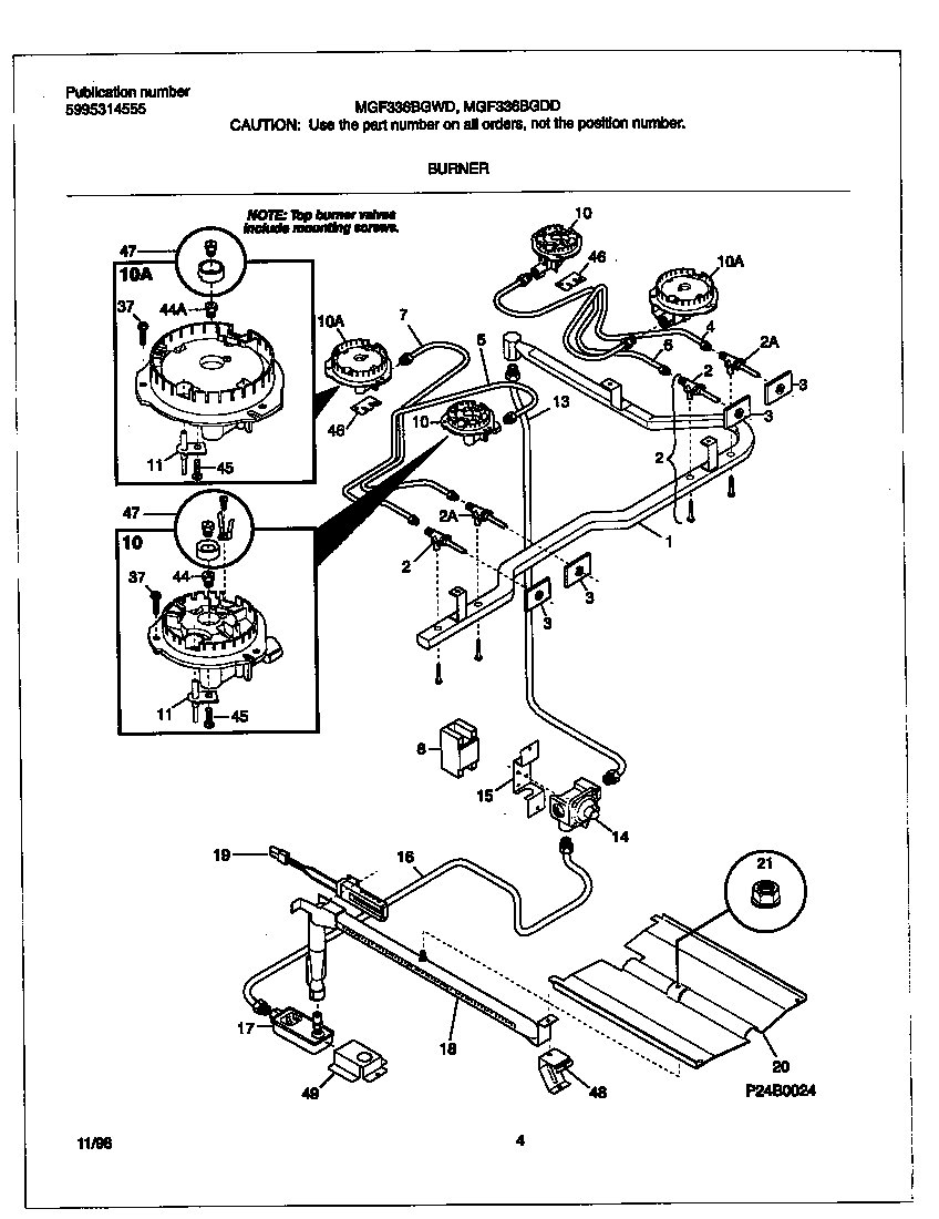 Universal/Multiflex (Frigidaire) MGF336BGWD burner diagram