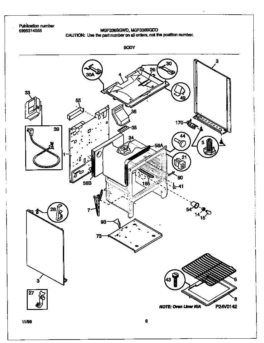 Universal/Multiflex (Frigidaire) MGF336BGWD body diagram