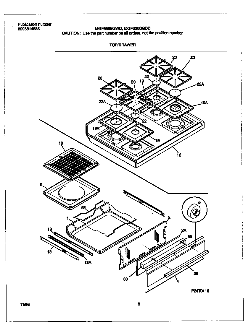 Universal/Multiflex (Frigidaire) MGF336BGWD top/drawer diagram