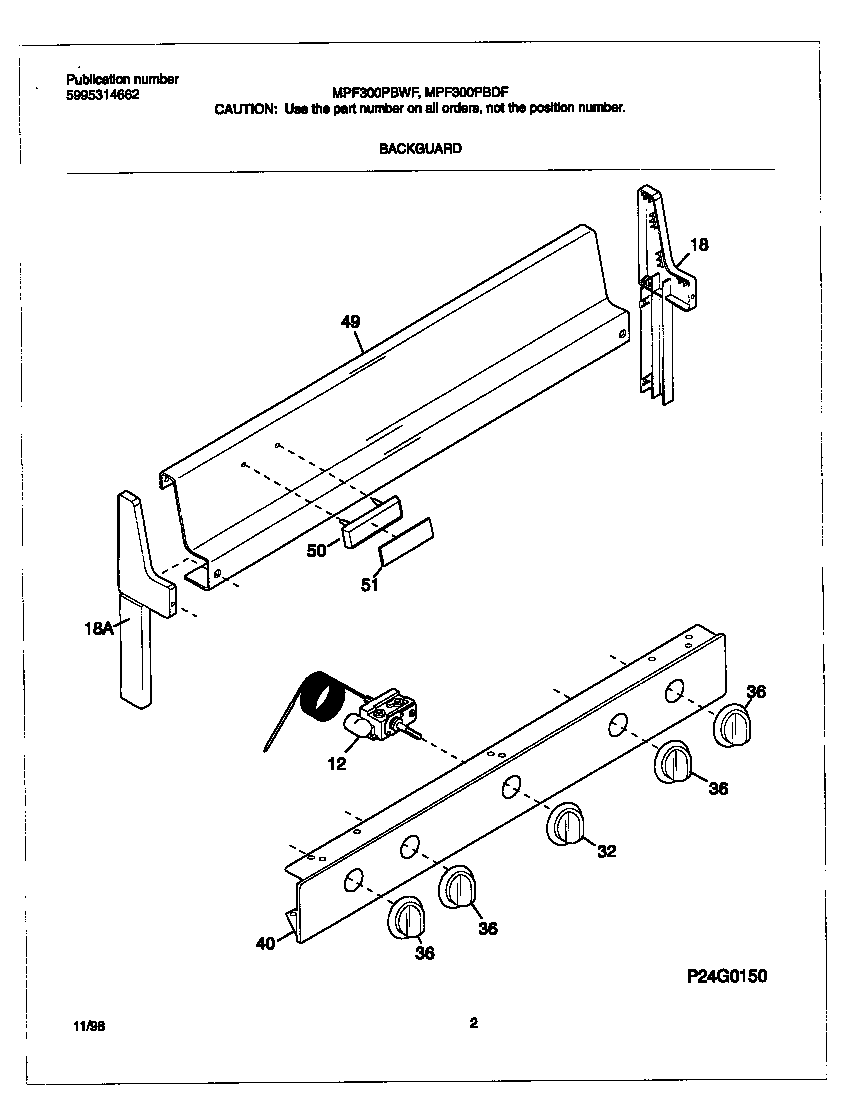 Universal/Multiflex (Frigidaire) MPF300PBWF backguard diagram