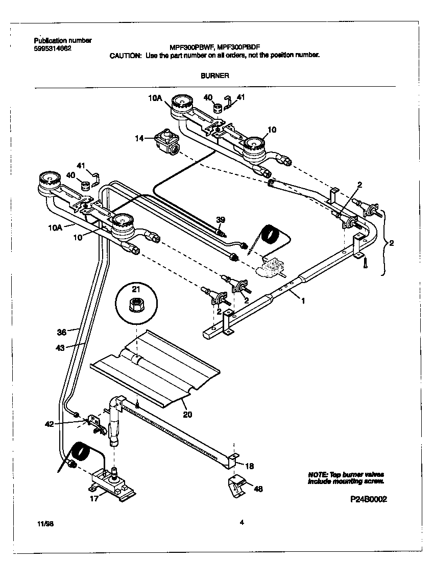 Universal/Multiflex (Frigidaire) MPF300PBWF burner diagram