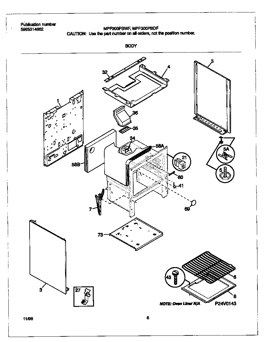 Universal/Multiflex (Frigidaire) MPF300PBWF body diagram