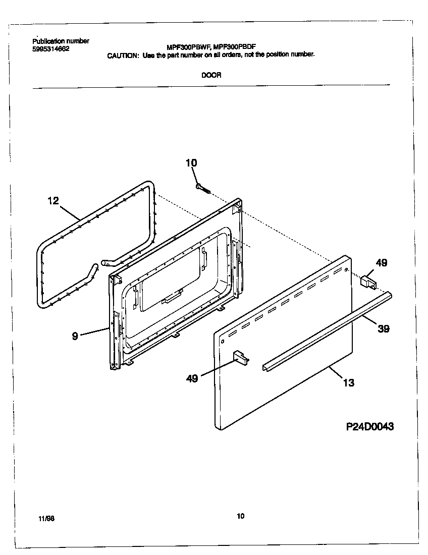 Universal/Multiflex (Frigidaire) MPF300PBWF door diagram