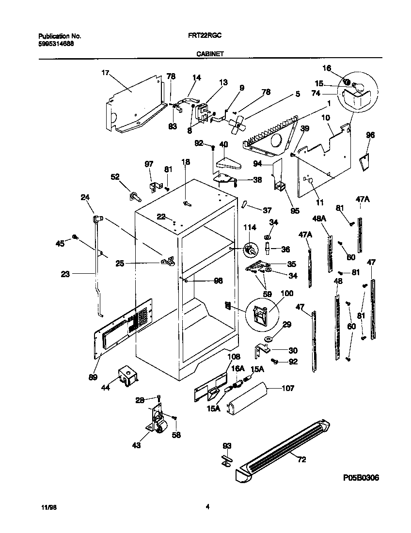 Frigidaire FRT22RGCBB cabinet diagram