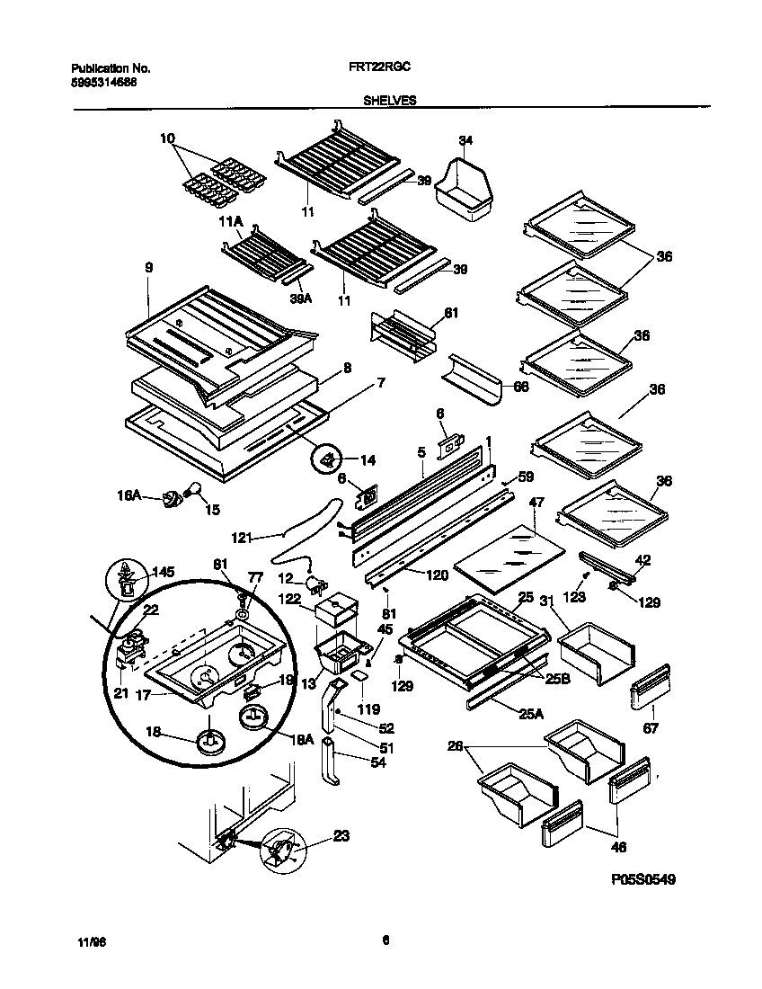 Frigidaire FRT22RGCBB shelves diagram