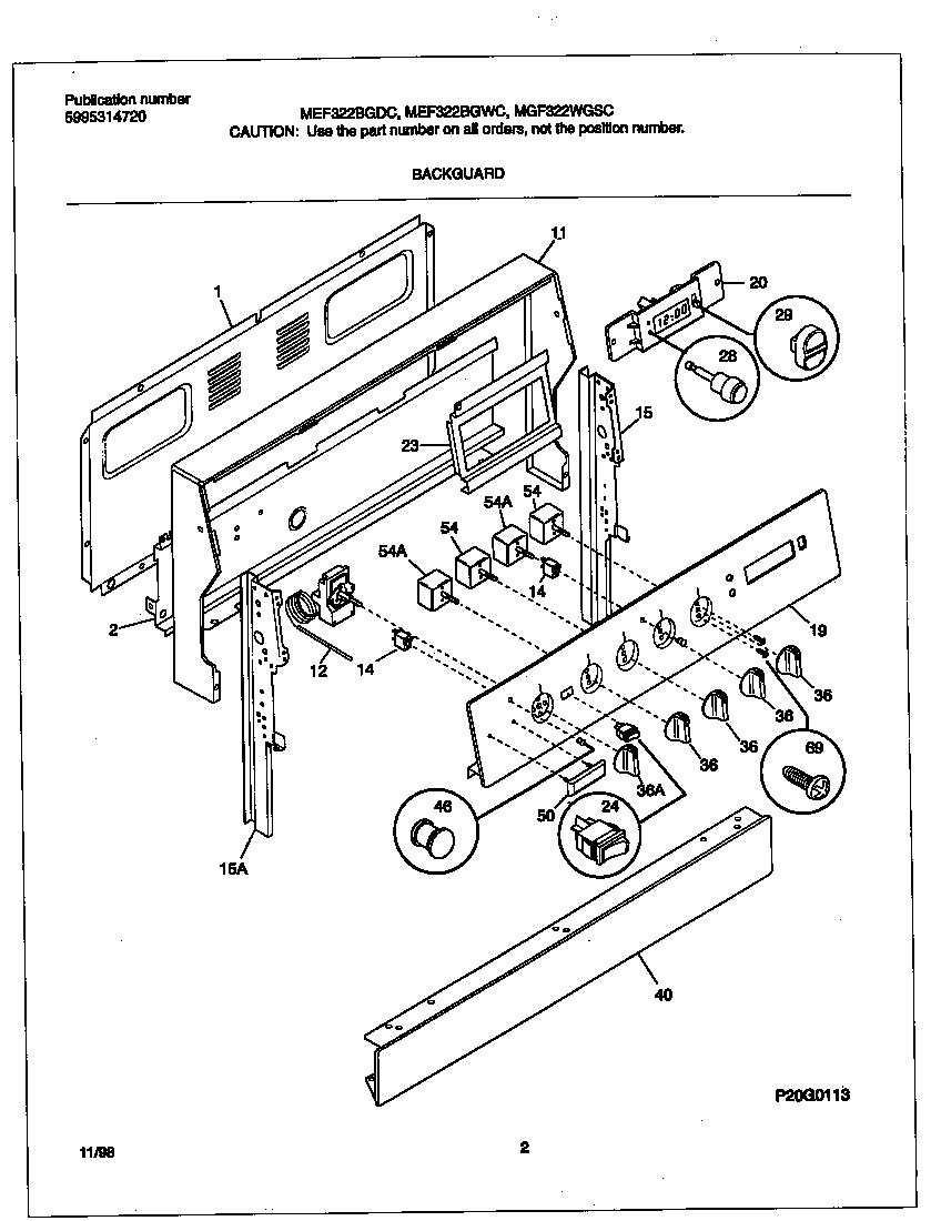Universal/Multiflex (Frigidaire) MEF322WGSC backguard diagram