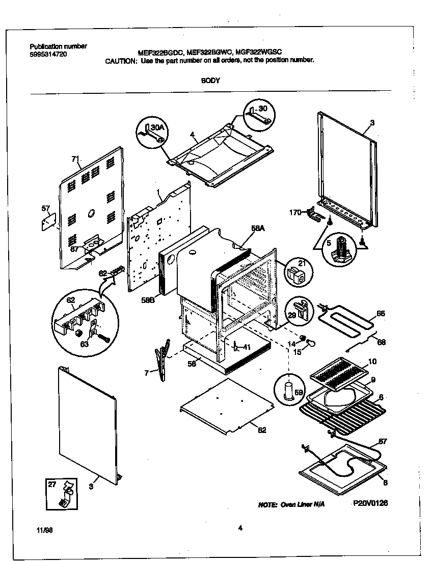 Universal/Multiflex (Frigidaire) MEF322WGSC body diagram
