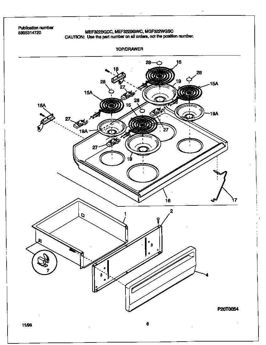 Universal/Multiflex (Frigidaire) MEF322WGSC top/drawer diagram