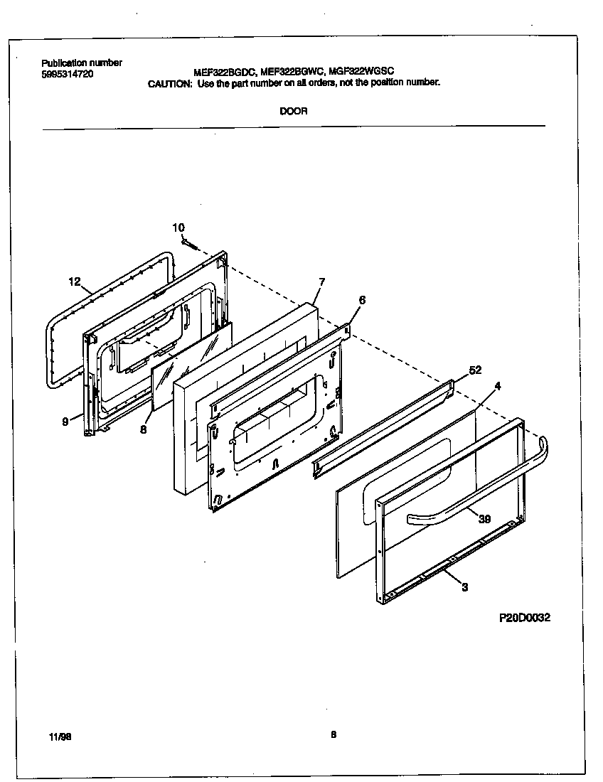 Universal/Multiflex (Frigidaire) MEF322WGSC door diagram