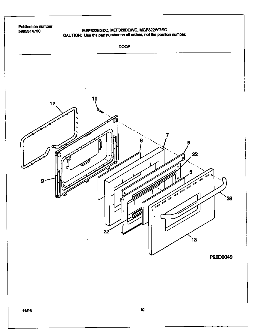 Universal/Multiflex (Frigidaire) MEF322WGSC door diagram