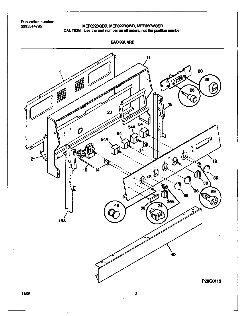 Universal/Multiflex (Frigidaire) MEF322BGDD backguard diagram