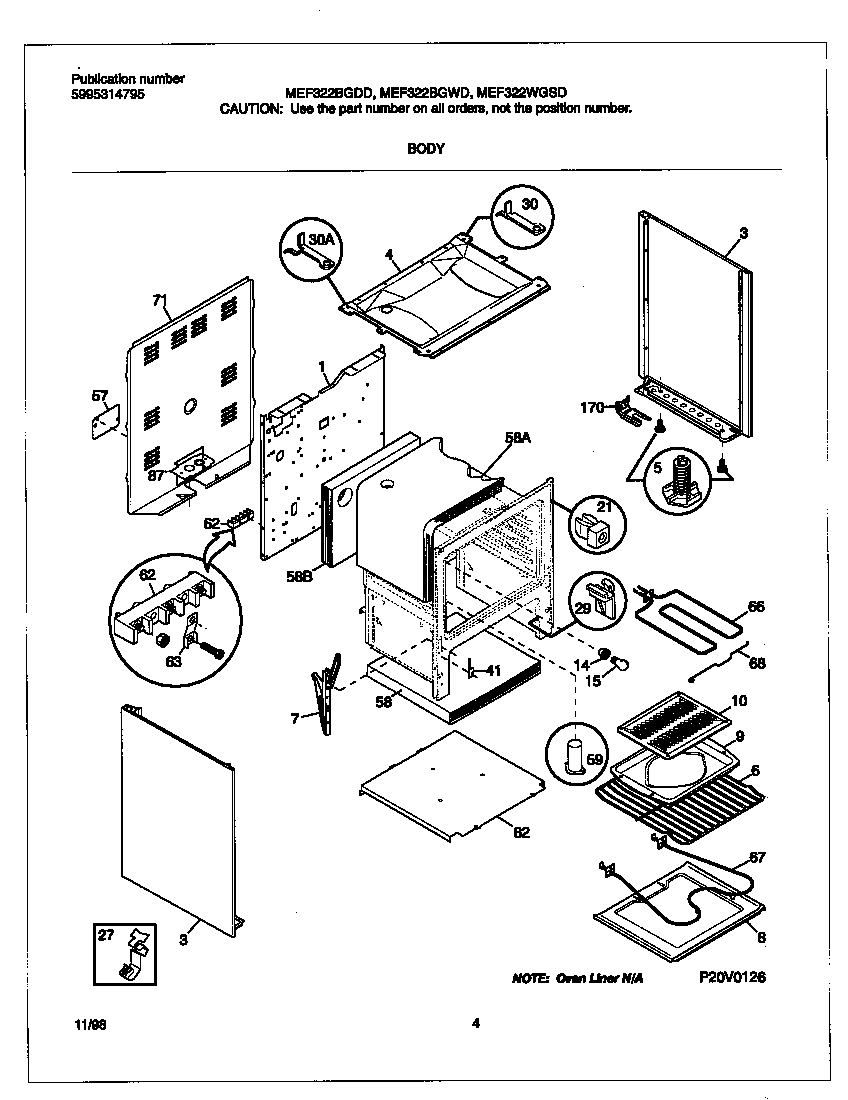 Universal/Multiflex (Frigidaire) MEF322BGDD body diagram