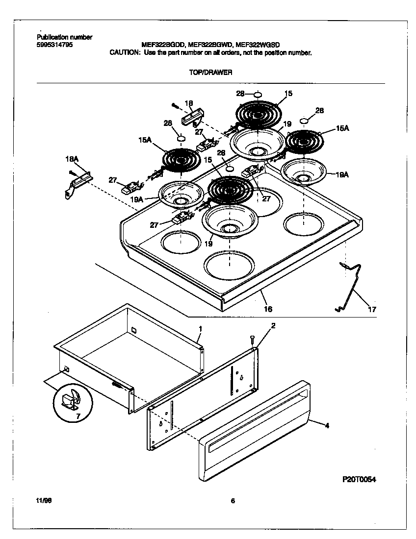 Universal/Multiflex (Frigidaire) MEF322BGDD top/drawer diagram