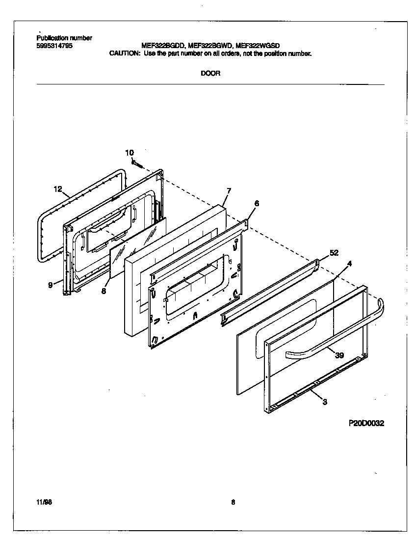 Universal/Multiflex (Frigidaire) MEF322BGDD door diagram