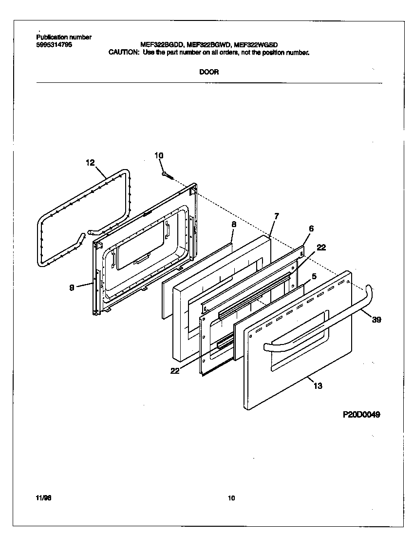 Universal/Multiflex (Frigidaire) MEF322BGDD door diagram