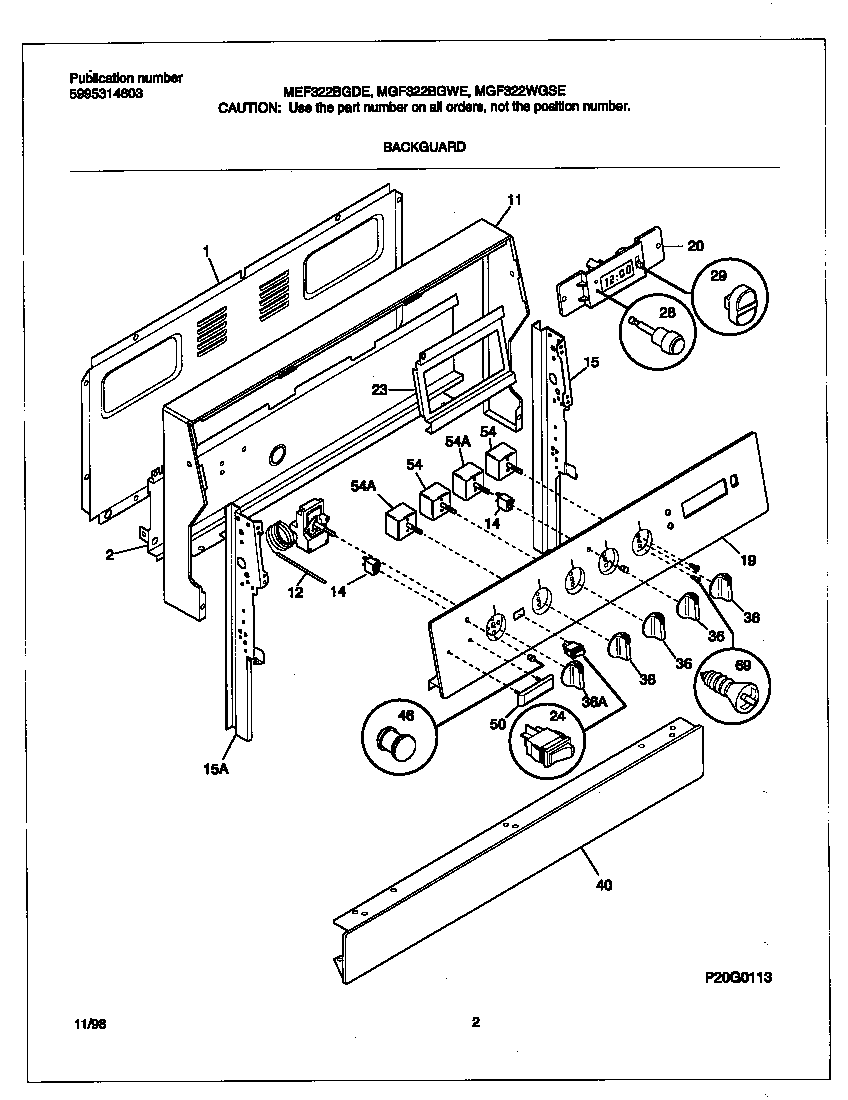 Universal/Multiflex (Frigidaire) MEF322BGWE backguard diagram