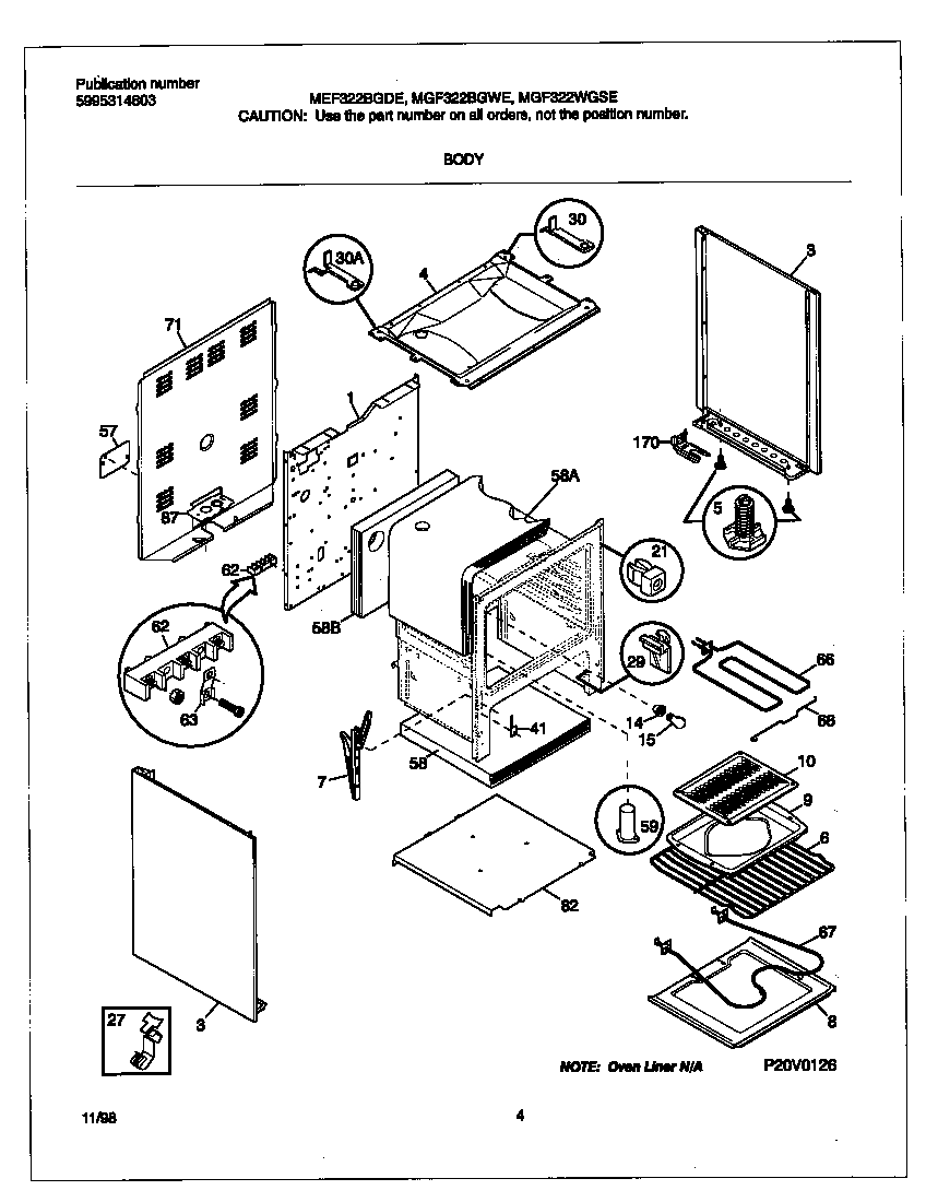 Universal/Multiflex (Frigidaire) MEF322BGWE body diagram
