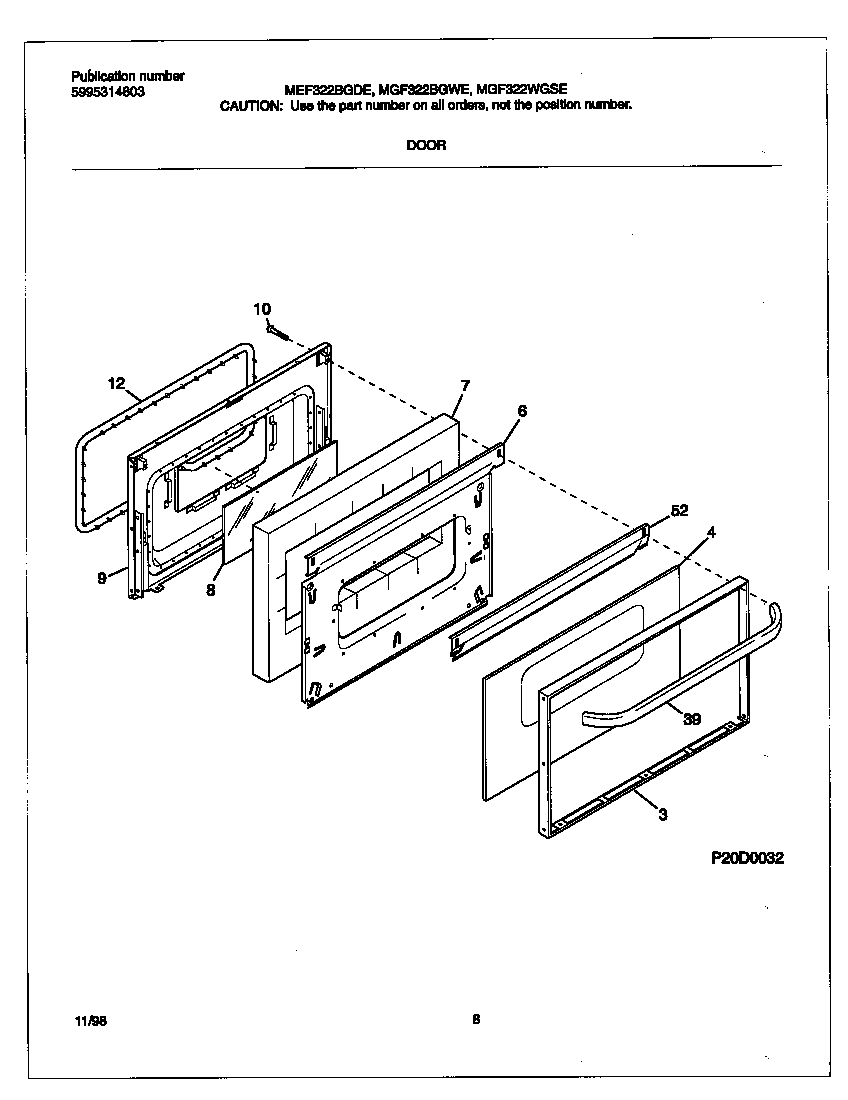 Universal/Multiflex (Frigidaire) MEF322BGWE door diagram